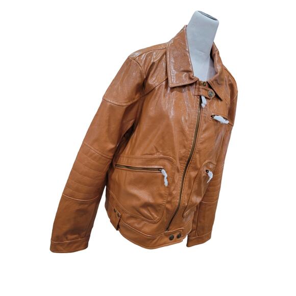 Free People Josie Jacket Large Women's Brown Vegan Leather Moto NEW - Picture 4 of 13